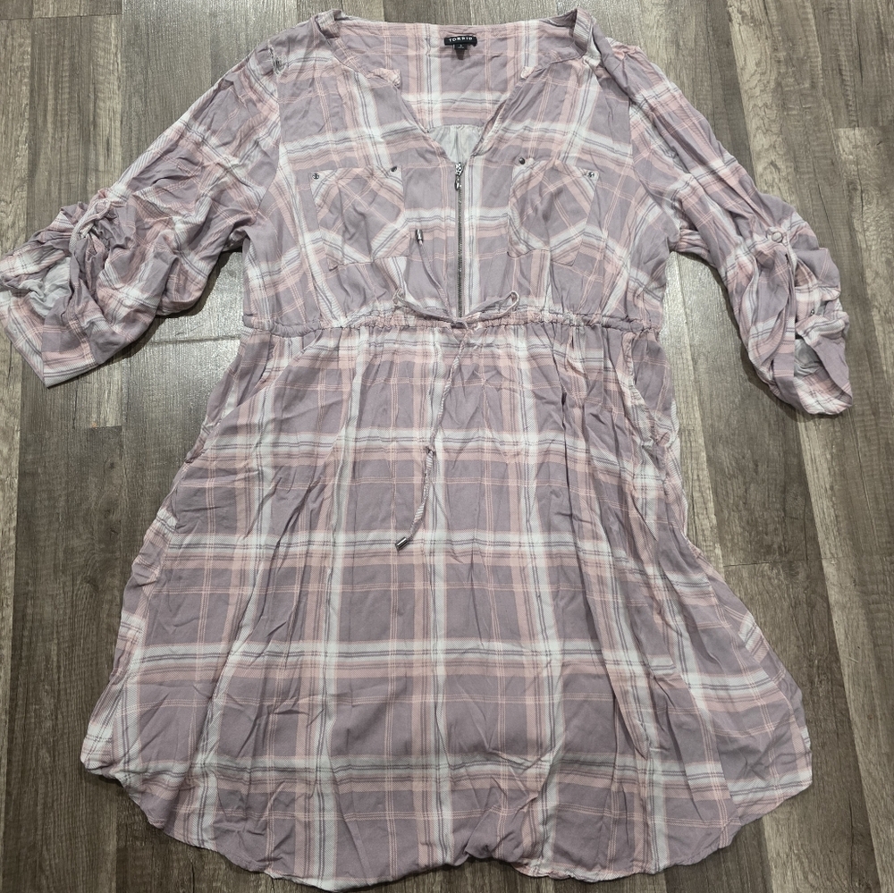 TORRID PINK PLAID SHIRT DRESS TUNIC Plus Curvy Preppy Classy 3x - Picture 4 of 12